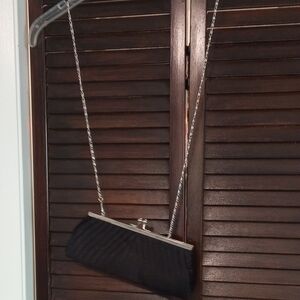 Elegant Black Clutch Purse with Silver Chain